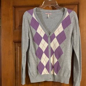 G.H. Bass & Co. Gray and Purple Argyle Cardigan